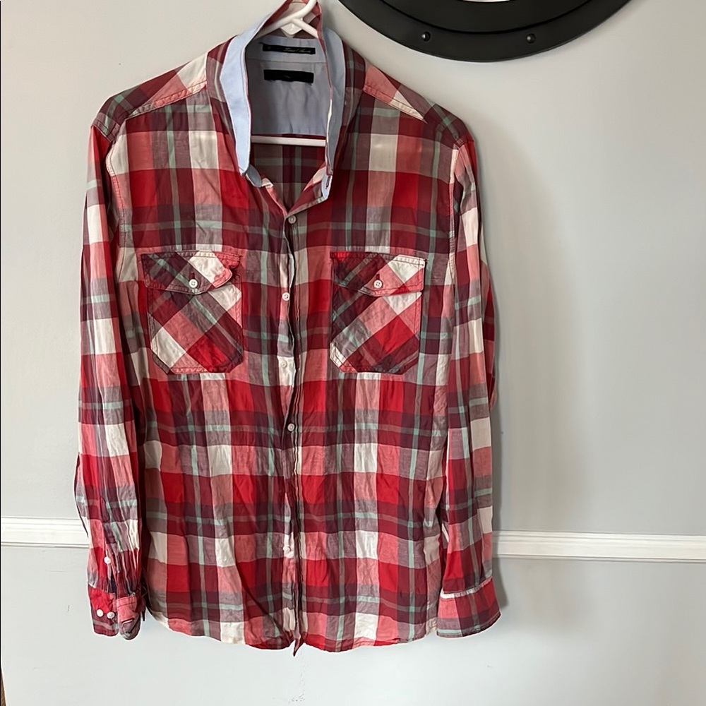 Red Plaid Button-Up Shirt
